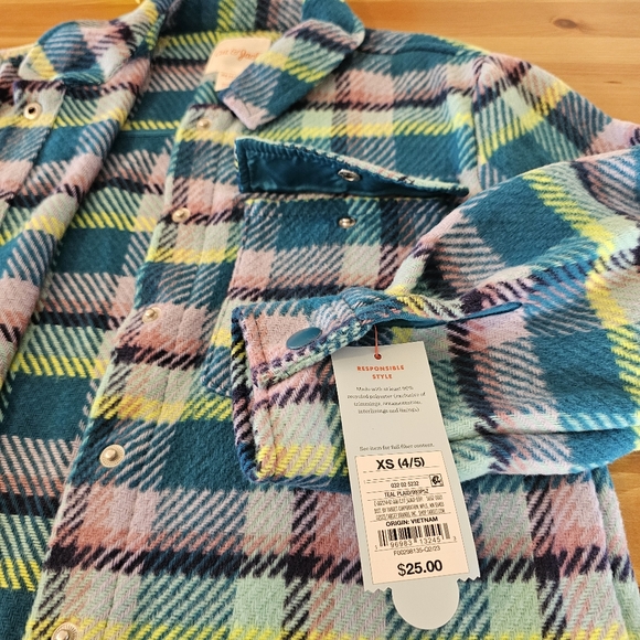 Cat & Jack - Girls' Plaid Button-Front Long Sleeve Shacket - Teal Blue Plaid - Picture 8 of 13